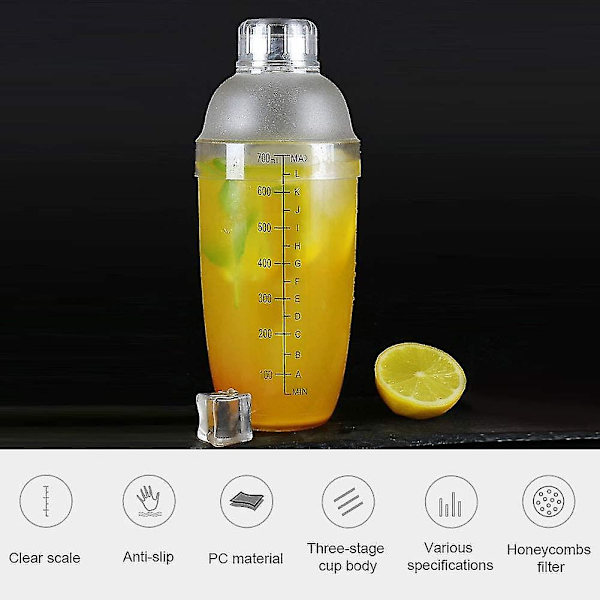 Cocktail Shaker, Plast Transparent Drikkemixer Avtakbar Tekanne Blandings Shaker