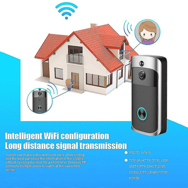 Trådlös WiFi Videodörrklocka Smart Telefon Dörrring Intercom Hem Säkerhetskamera Klocka