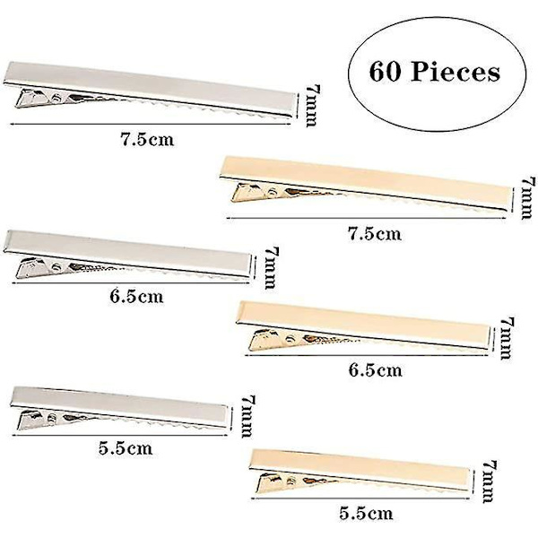 60 stk. Alligator Hårklemmer Assorterede Størrelser Metal Barrette