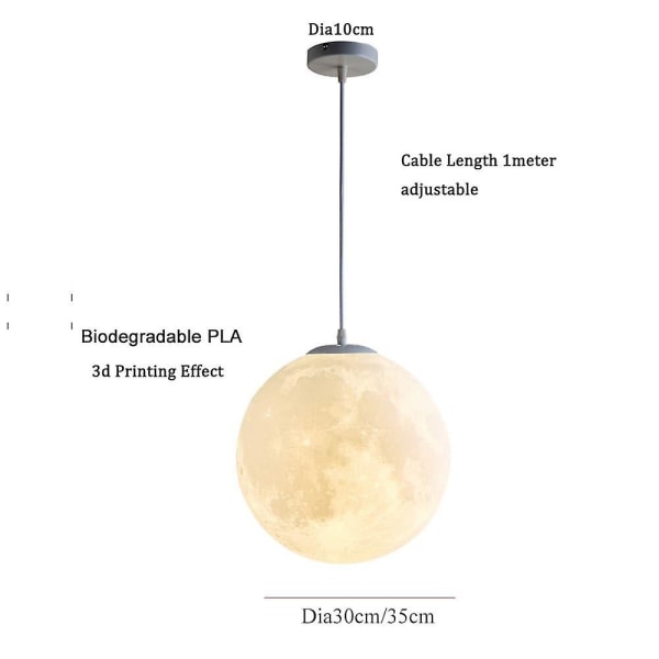 30 cm 3d-utskrift hengelys Led Globe Moon kunstnerisk hjem