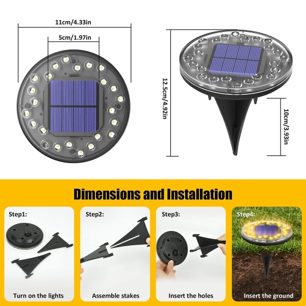 Solcellsmarklampor, 24 LED Solcellsdrivna Utomhusmarklampor, IP68 Vattentät Inbyggd Solcellsdriven Utomhusspotlight, Solcellsmarklampa
