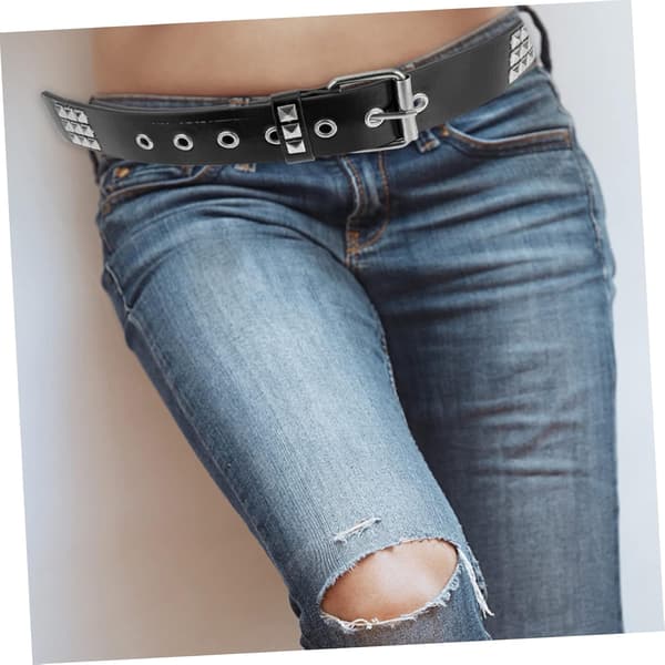 PU læder nittebælte til kvinder, sort nitte modebælte, dekorativt punk rock jeans tilbehør