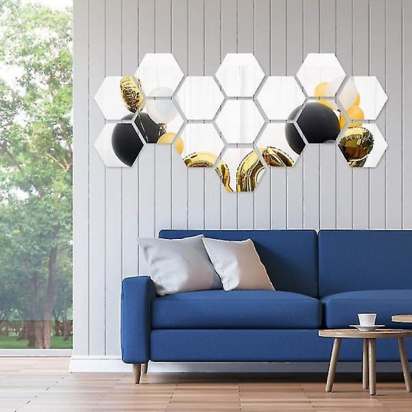 Hexagon Mirror Wall Stickers, Stor Akryl Plast Speil