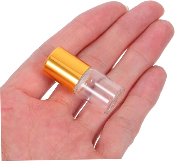 12 st 2 ml glasflaskor med roll-on, påfyllningsbara eteriska oljeflaskor med guldkorkar, miniflaskor i resestorlek