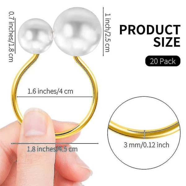 20-pakke Perle Serviettringer Sett Gull Serviettspener Metall Ferie Serviettringer Holdere Spener For Ta-yuhao