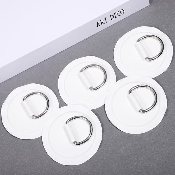 5 stk. hvite PVC D-ringlapper for oppblåsbare båter, kajakker, surfebrett, monteringskroker