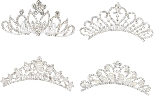 4 stk Rhinestone Perlekrone Jenter Tiara Hodeplagg for Hårtilbehør Gutter og Jenter Prinsesse Eventyr Festdekor