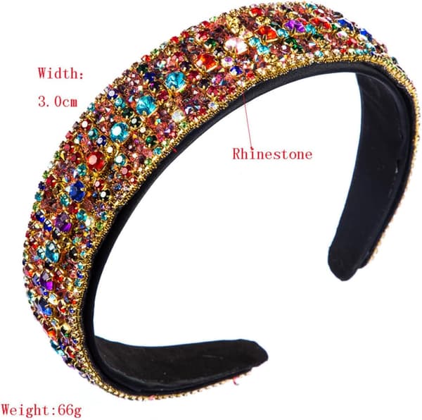 Färgglad Rhinestone Bred Hårband för Kvinnor, Mode Håraccessoar