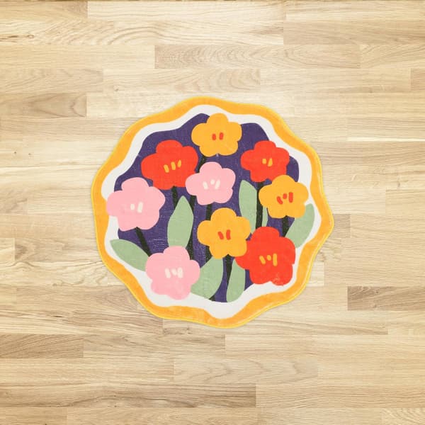 Blomsterstil Polyester Bademåtte Tæppe til Badeværelse og Toilet, Vandabsorberende