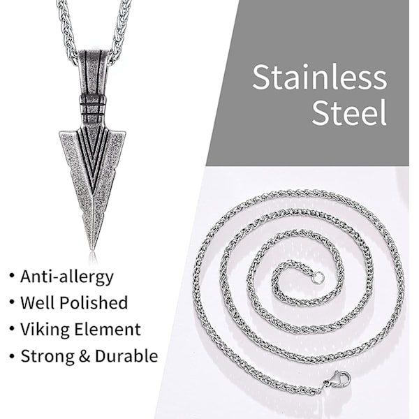 Halsband för män med Mjolnir-hänge: Mäns halsband i silverfärgat rostfritt stål