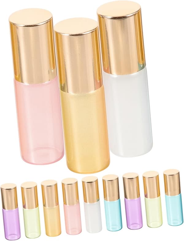 12 st 5 ml pärlfärgade roll-on-flaskor i glas, påfyllningsbara eteriska oljeförpackningar, bärbara flaskor