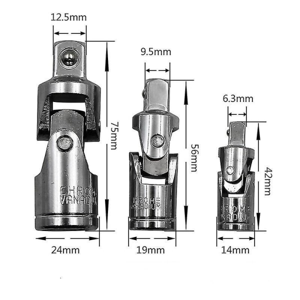 Impact Universal Leddstikkontaktsett Svingbar Drivadapter Reduserer Cr-v Stål Sølv Krom
