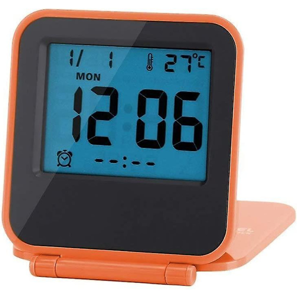 Mini Vikbar Multifunktionell Bärbar LED-Klocka, Temperatur Kalender Datum (exklusive Batteri) Orange