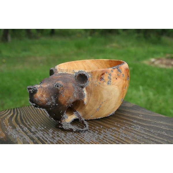 Käsin veistetty puinen muki Eläimet Head Image Cup Matkailijoille Outdoor Camping-bear Nc