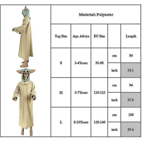Star Wars Mandalorian Yoda Barnkostym Fancy Up Scenekläder 8-10 Years