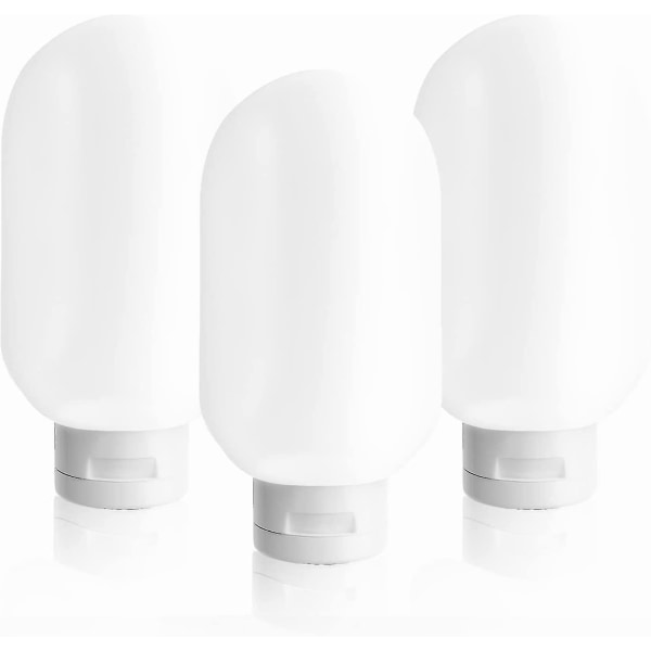 3-pack 60 ml läckagesäkra plastflaskor för resor, påfyllningsbara, klämbara, presentset