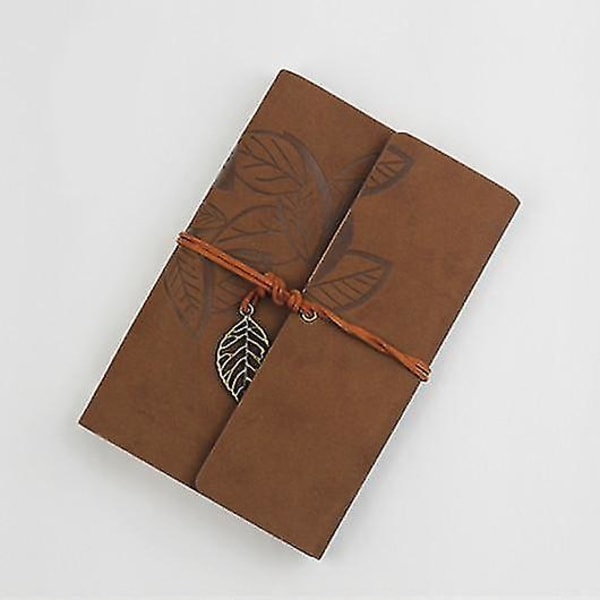 Retro Pu læderetui Loose Leaf Blank Notebook Dagbogsgave, Creative Leaf Strap, A6 mørkebrun