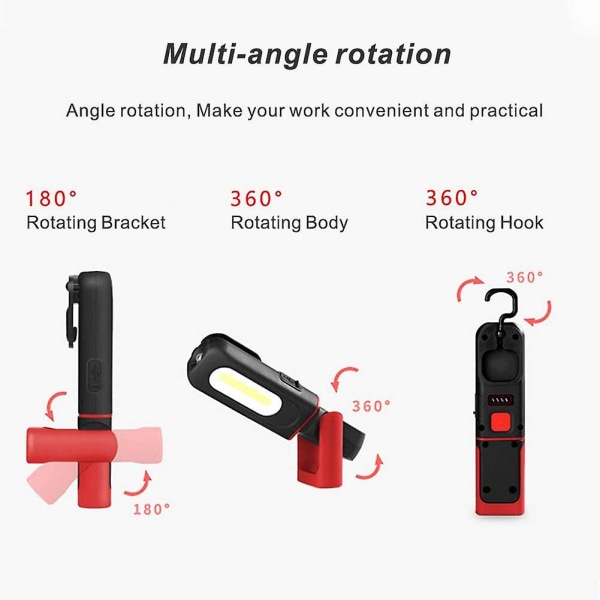 Genopladelig LED Arbejdslys, 2-i-1 Inspektionslys