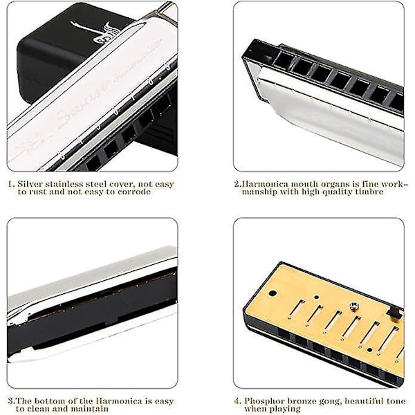Blues Harmonika Nøgle C 10 Huller 20 Toner Fosforbronze Reed