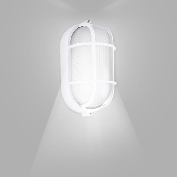 Oval Bulkhead-lampa med trådskydd och glasdiffusor, 60 W (1 st, vit)