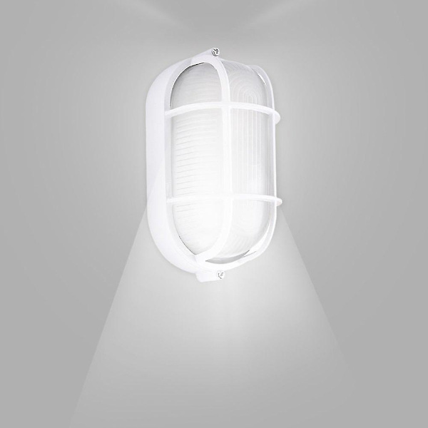 Oval Bulkhead Lampe med Trådbur og Glasdiffusor, 60 W (1 stk, hvid)