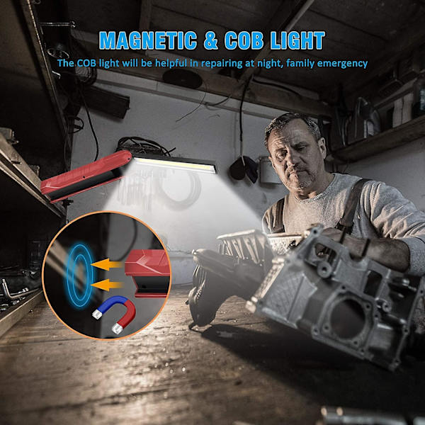 2 Genopladelige LED Arbejdslys, 5 Tilstande Foldbar Mekanisk Lygte Arbejdslys Red