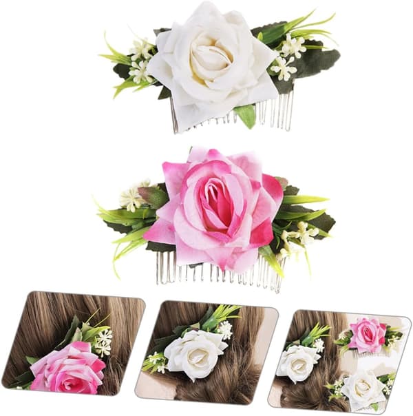 2 stk simulerte blomsterhodeplagg for brud av blomsterhårkammer Elegant bryllupshår for brudefest og seremoni
