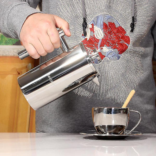 Presskaffe Maker Dubbelväggig Stål Bryggt Kaffe Te