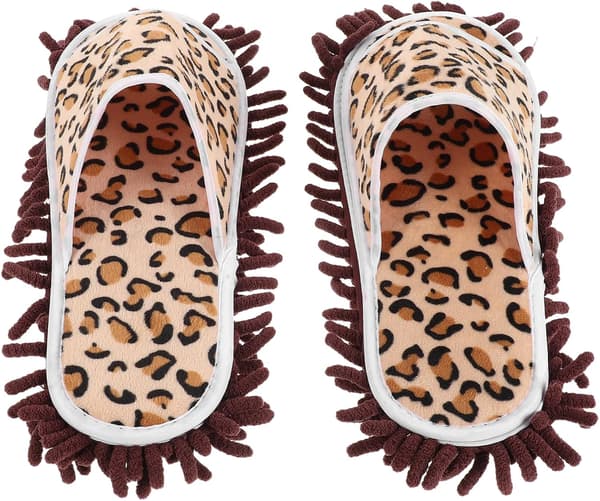 Åben-tå Chenille Moppe Hjemmesko til Voksne, Leopardprint Arbejdsbesparende Gulvrengøringssko