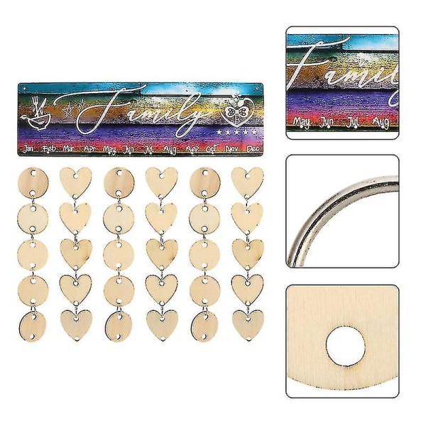 1 Set Koti Syntymäpäivä Puinen DIY Kalenteri Ripustuskilpi Sydän Puupalat