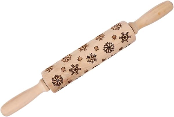 Kjevle i plast med julemønster for baking med preget snøfnuggdesign Bakeredskap
