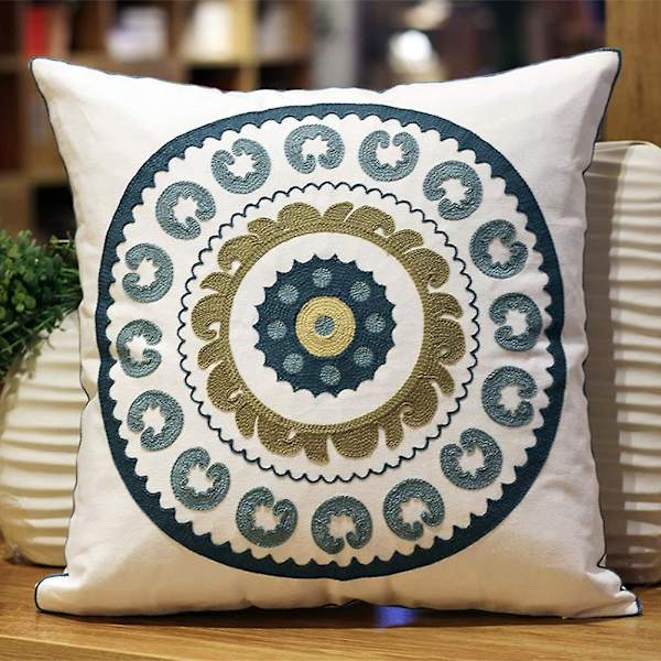 Broderade Dekorativa Kuddfodral 18x18 Boho Farmhouse Kvadratisk Kuddfodral för Soffa