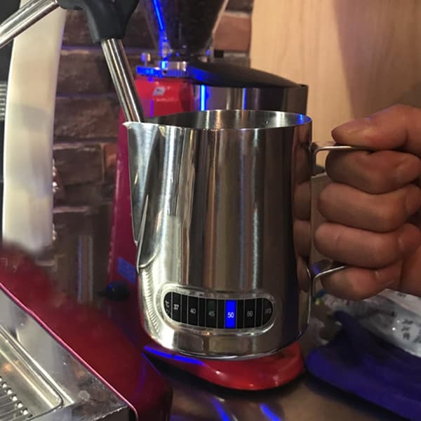 600 ml kaffeskummerkanne, skummerkanne i rustfritt stål med integrert termometer og temperaturkontroll