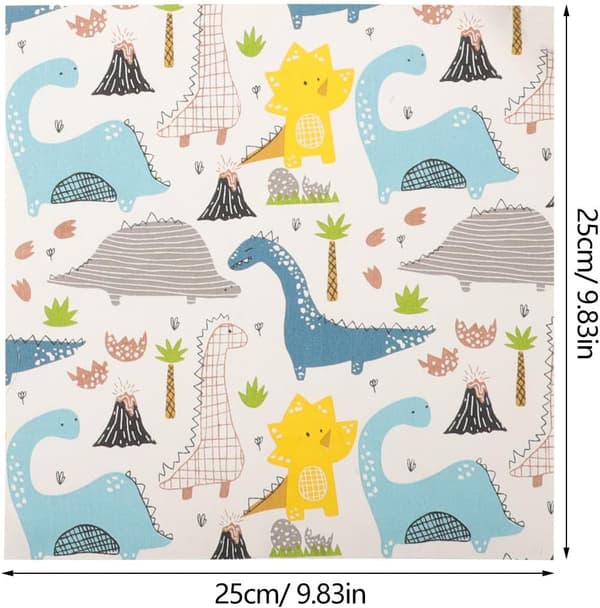 8 st. dinosauriemönstrade bomullstygpaneler 25x25 cm för quiltning och hantverk