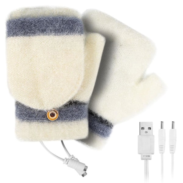 Usb Oppvarmede Vinterhansker Strikkeimitasjon Cashmere Votter For Voksne Dataspill White