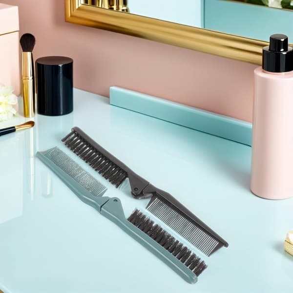 6 stk. foldbar dobbeltsidet hårkam til krøller og styling til mænd og kvinder, nem at have med til daglig brug