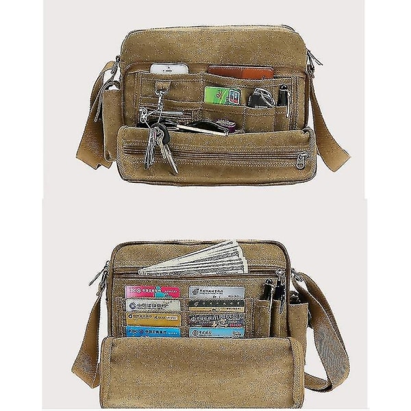Multifunktion Canvas Shoulder Bag Crossbody Handväska Vintage Messenger Bag