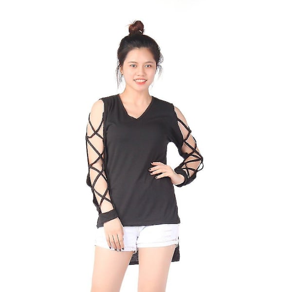 Kvinders Hul Mesh Net T-shirt Langærmet Blonder Bluse