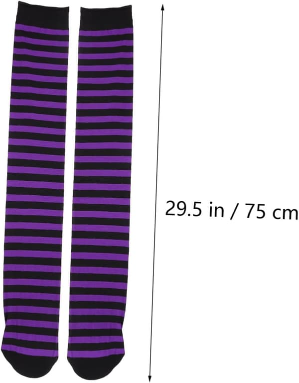 2 par lilla sorte stribede knælange feststrømper over-knæ kjole tilbehør