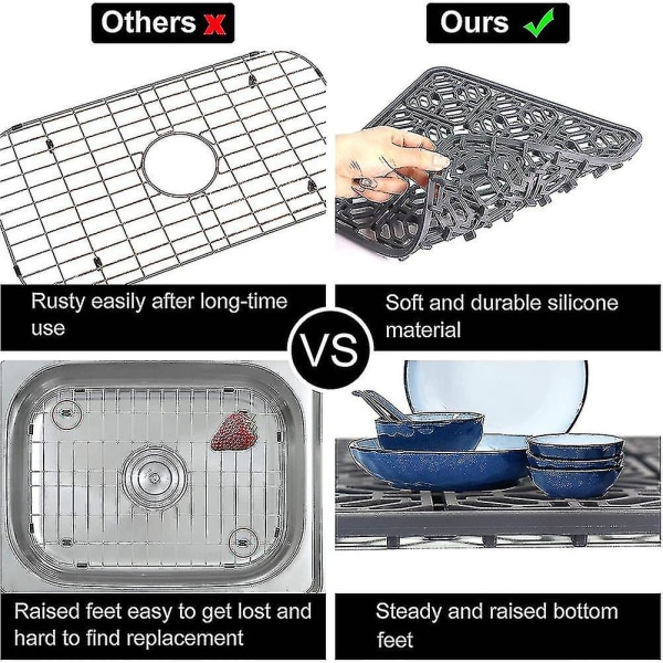 Oppvaskmatte Kjøkkenvaskbeskytter kompatibel med bunn, silikongrå sklisikker
