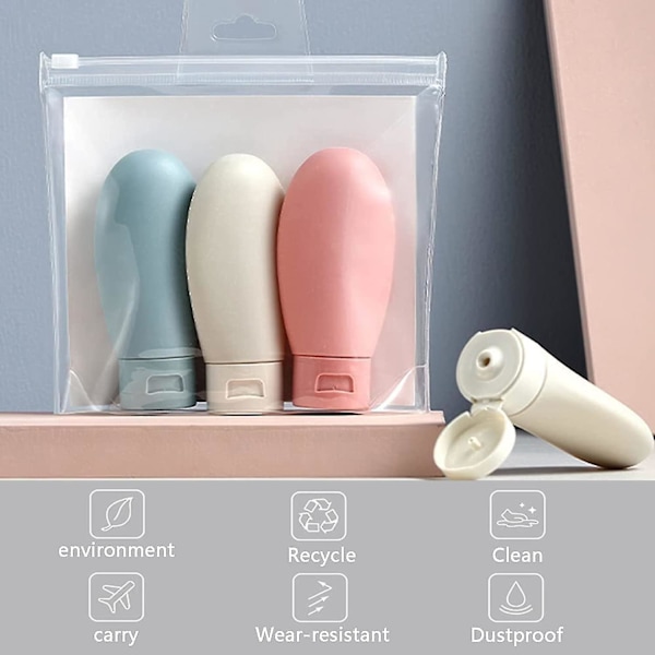 3-delat Reseflaska Set för Fyllning, 60ml Reseflaskor, Läckagesäkra