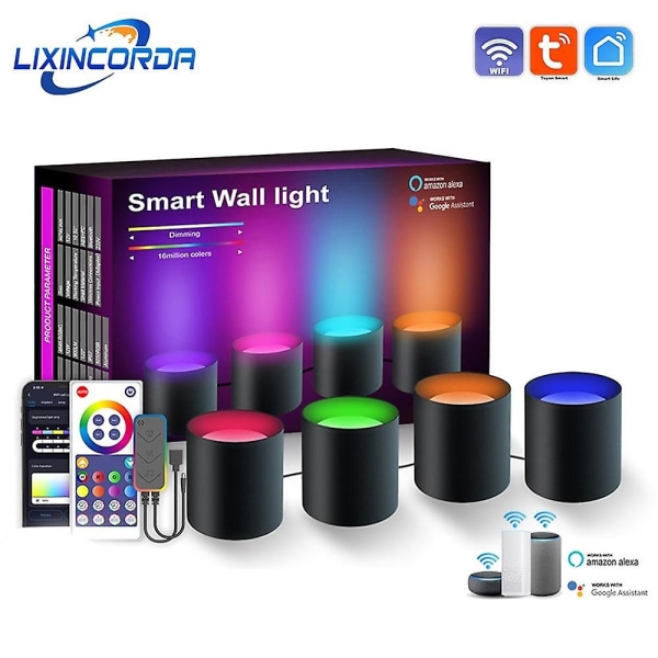 Smarta Vägglampor Alexa Tuya Wifi Flerfärgad Lampa Fjärrkontroll