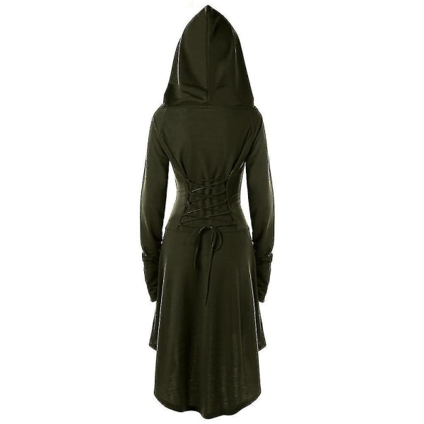 Naisten renessanssiasu Vintage Goottilainen Huppuinen Roba Hupullinen Nauhakiinnitysviitta 2XL Army Green