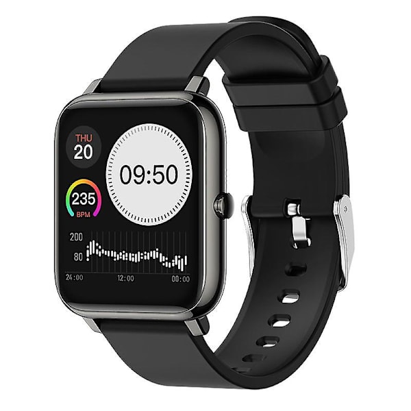 Smartwatch med Pulsmätning, Blodtrycksövervakning, Bluetooth-Armband, Sportklocka, En Delad Black