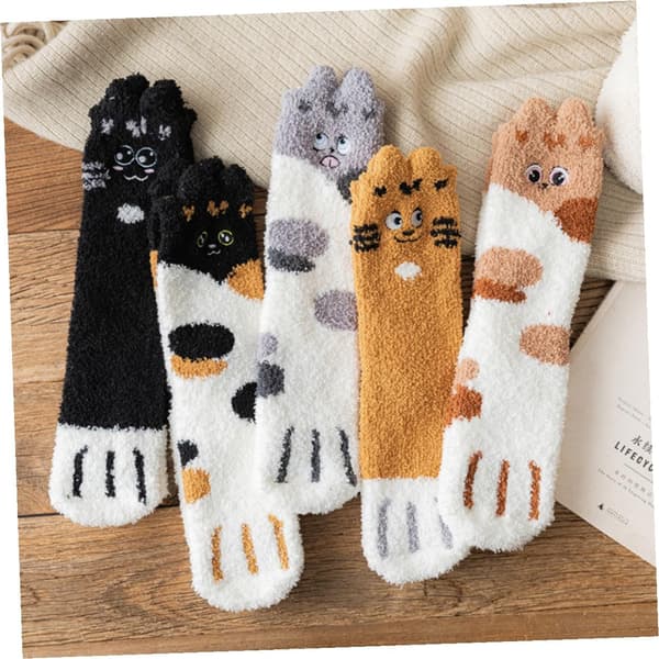 2 par damstrumpor i korallfleece med kattass, tjocka varma flickstrumpor