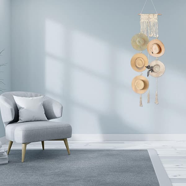 Makramé Hatt Hängare Väggdisplay Bohemian Stil Bomull Organizer