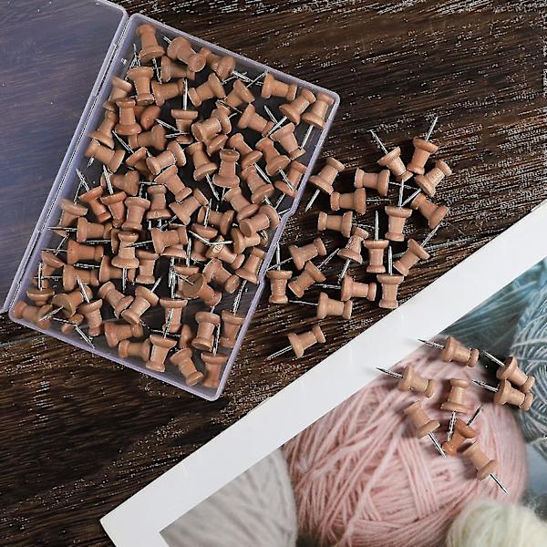 100 Træ-Push Pins Kortnåle Markeringspinde Kort Push Pins Med Stålspids Til Kork Opslagstavle Håndværksprojekter