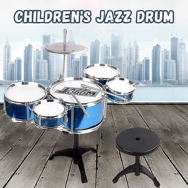 Børnejazztrommesæt til småbørn Toughs Slagfast trommesæt Aftagelige trommer Instrument-yuhao Three Drum Set Drum Blue