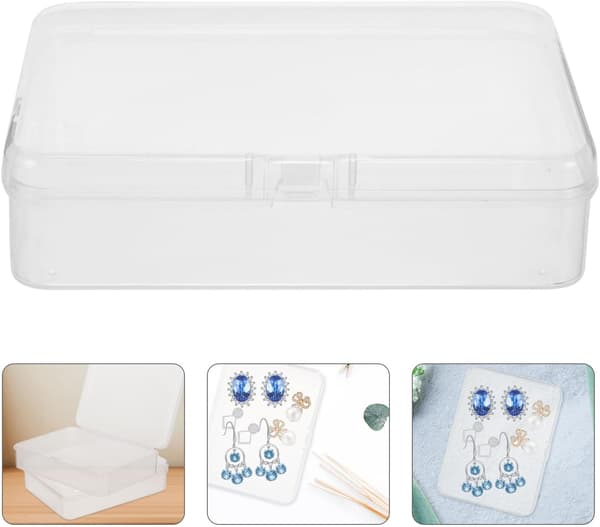 6 stk. mini opbevaringsbokse i plast med låg 4,5 x 3,4 tommer rektangulær organizer