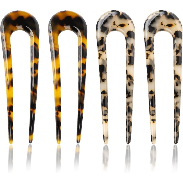 Leopard Print U-formet Hårnål Fransk Stil Hårpind Prong Up Do Chignon Pins Hårgaffel Hårtilbehør Til Kvinder Piger (4stk, Beige + Rødlig